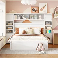 Lit plateforme de rangement en bois moderne tout-en-un avec 4 tiroirs et un placard pour enfants, utilisation en extérieur