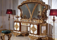 Europäisches Königliches Geschnitztes Holz-Bett, Luxuriöses Antikes Kingsize-Bett, Klassisches Goldenes Hochlehner-Bett, Schlafzimmer-Möbelset für Kalifornische Größen