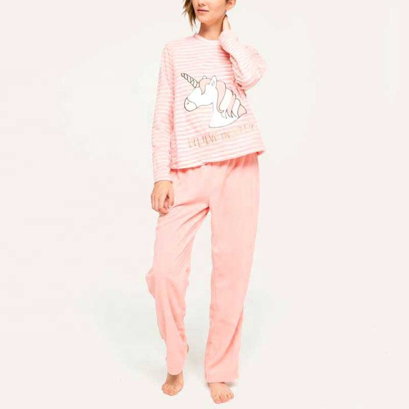 Casual 2 Piece Pajama Sleep Set Long Sleeve Top &amp; Pants Sleepwear Winter Pajamas Sets Polar Fleece 