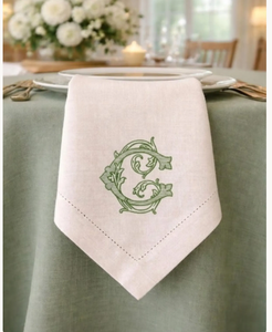 Serviettes en tissu de coton et lin brodées avec monogramme, monogramme à lettre unique, linge de table, serviettes en tissu, cadeau de mariage personnalisé - Product Image 2