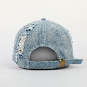 Proveedor de China, sombrero de base de 56Cm, sombreros de béisbol desgastados de mezclilla vintage sin estructura de 6 paneles, sombrero de papá bordado Bluejeans - Product Image 4
