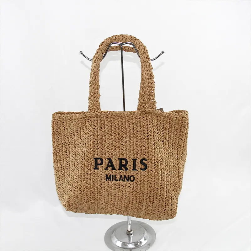 Großer Rabatt Großhandel Paris Damen Tote Handtasche Summer Beach Bag Papier Stroh Häkel taschen mit Stickerei Logo