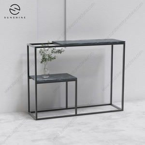Mesa de consola de Metal Industrial, diseño convertible con espejo superior de piedra rústica para decoración de lujo para el hogar y la Oficina, entrada clásica de Villa - Product Image 1