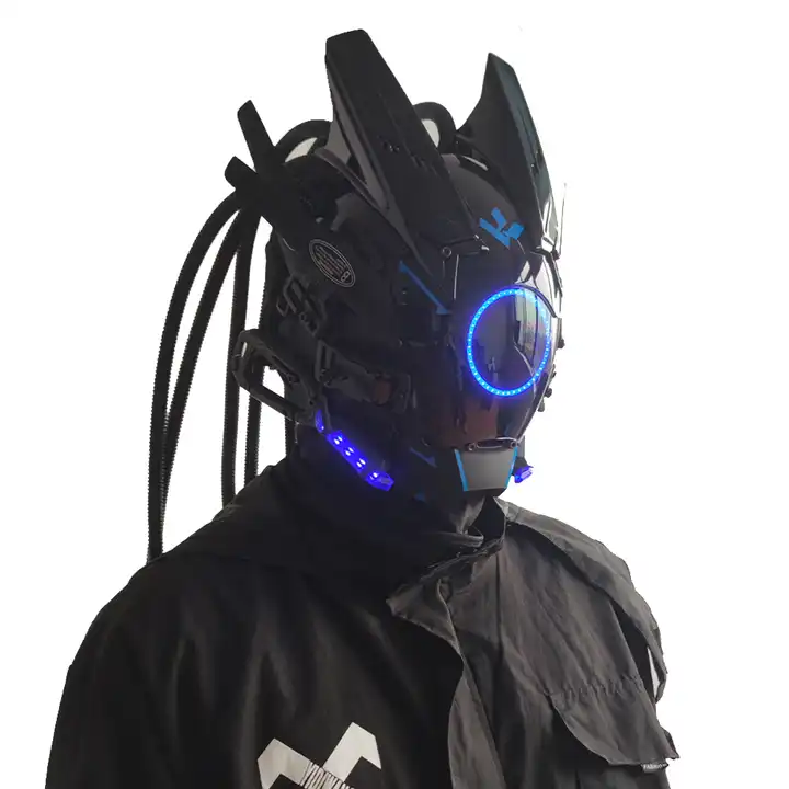 maschera cyberpunk per gli uomini rotonda treccia di luce led maschera di  partito cosplay sci-fi vestito partito accessori del festival di musica
