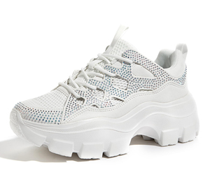 Nuevo blanco Rhinestone plataforma gruesa <span class=keywords><strong>mujer</strong></span> microfibra cuero encaje hasta Casual blanco negro caminar zapatos <span class=keywords><strong>mujer</strong></span> moda <span class=keywords><strong>Zapatillas</strong></span> - Product Image 3