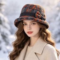 Sombrero Cloche para Mujer, Otoño Invierno, con Lazo 3D, Estilo Inglés, para Viajes al Aire Libre, Cálido, Suave, Cómodo, Uso Diario Informal