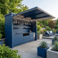 Cuisine extérieure de patio sans formaldéhyde, directement de l'usine, avec barbecue, protection environnementale, en acier inoxydable SS304, abri de cuisine extérieur avec évier