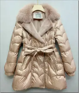 Custom DOWN COAT FABRIC 100% POLYESTER FOX AND MINK COLLAR down filled puffer jacket down feather jacket fur down jacket