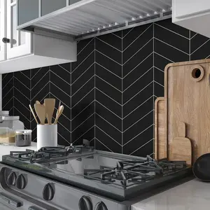 Sunwings Peel And Stick Chevron Tile | Stock In US | Black Tile Sticker Mosaic For Kitchen Backsplash And Decoration Wall