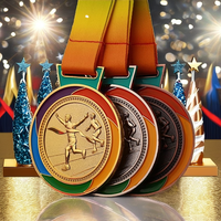 Vente en gros et dropshipping de médailles de récompense sur le thème du sport en alliage de zinc plaqué, avec ruban coloré et impression typographique, trophée de vainqueur, cadeau
