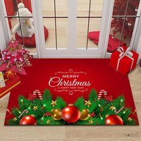 Tapis de porte personnalisé en velours de polyester imprimé Père Noël skitant avec rennes, antidérapant, pour l'entrée, décoration de Noël
