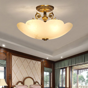 Chinese Style Minimalist Marble <b>Ceiling</b> <b>Light</b> Led Warm <b>Light</b> All Copper Semi Pendant For Bedroom Study Entryway Hallway - Product Image 2