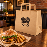 Sacs à hamburger en papier kraft brun de grande taille avec poignées plates, personnalisables avec logo, pour la livraison de repas à emporter en restaurant – Fournisseur direct usine