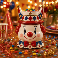 Nouveau pot à biscuits en céramique 3D en forme de clown, style cirque, boîte de rangement décorative pour bonbons et aliments, idéal pour les cadeaux de fête