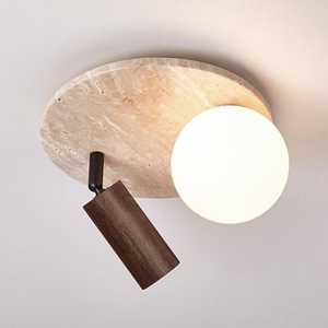 Lámpara de <span class=keywords><strong>techo</strong></span>/pared de doble Luz | Wabi-Sabi E14 <span class=keywords><strong>Globo</strong></span> y foco ajustable | Accesorio de iluminación minimalista con textura de piedra - Product Image 3