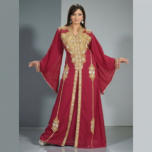 Islamic Women's <b>Plus</b> <b>Size</b> Lightweight Velvet Sequined Beaded Solid Floor Length Long Sleeve High Neck Flared Hem Handmade Ethnic - Product Image 1