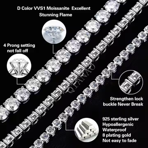 Sẵn sàng giao hàng Dây chuyền Moissanite bạc 925 3mm kiểu Tennis VVS Moissanite 6-9 inch Vòng tay Tennis Trang sức Iced Out Hiphop Nam - Product Image 2