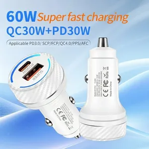 60W High Power Car Charger Dual <b>USB</b> C Fast Charging <b>Adapter</b> <b>Multi</b> Protocol Auto Power Supply Fits Mobile Phones GPS For iPhone - Product Image 2