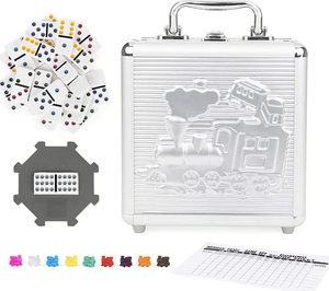 Juego de <span class=keywords><strong>tren</strong></span> <span class=keywords><strong>mexicano</strong></span> <span class=keywords><strong>doble</strong></span> <span class=keywords><strong>12</strong></span>, 91 fichas con caja de aluminio, <span class=keywords><strong>12</strong></span> puntos de colores, dominó - Product Image 6