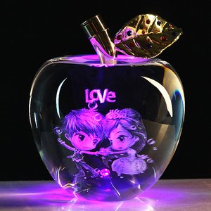 Valentine's Day Wedding Gift <strong>Set</strong> Glass <strong>Crystal</strong> 3D Laser Engraved LED Apple Custom - Product Image 5