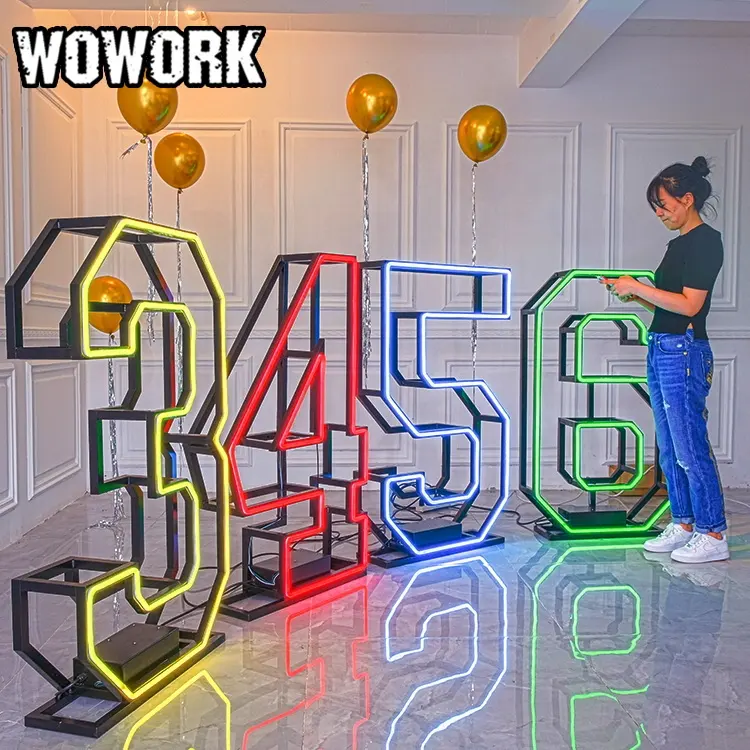 WOWORK LED acara besar besi besar 3 kaki 4 kaki RGB neon marquee cahaya bingkai huruf untuk ulang tahun dekorasi pesta pernikahan