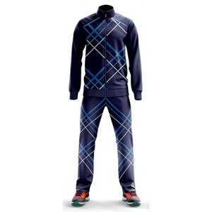 Ensemble de survêtement sportif pour homme, bleu marine, imprimé géométrique, fermeture éclair intégrale, jogging, polyester, séchage rapide, vêtements d'automne - Product Image 2
