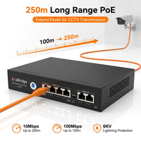 4 Port PoE Switch 10/100Mbps dengan 2 Uplink IEEE802.3af/at/bt 90W 250m Jangkauan Jauh Watchdog 6KV Lightning