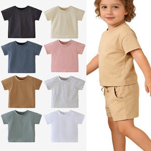 Nueva Camiseta de Algodón Orgánico de Color Sólido para Bebés, Camiseta de Verano para Niños, Venta al por Mayor - Product Image 1