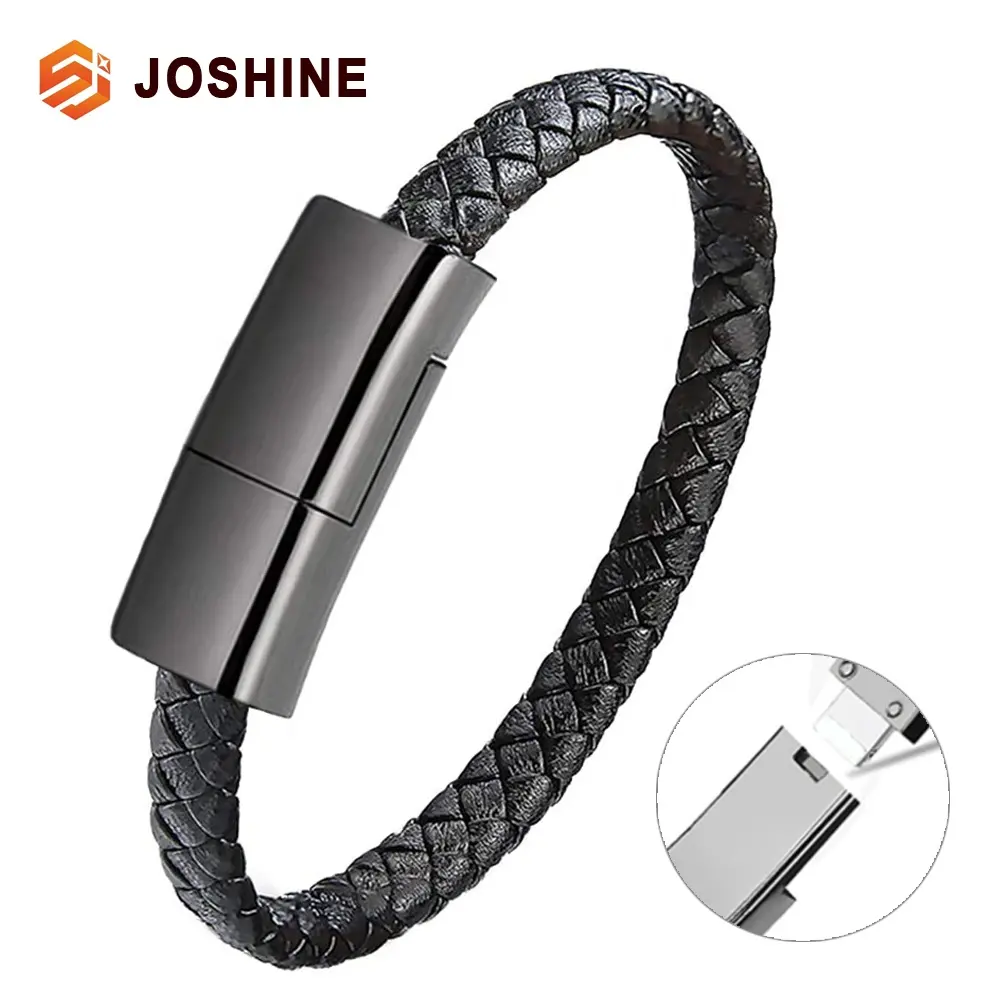 Leather Bracelet Cords USB Type C to Lighting Data Charging Mini Portable Charger Braided Cable for iPhone for Android Samsung
