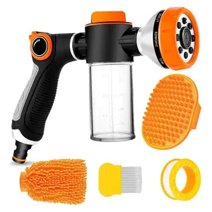 High Pressure Garden Hose Nozzle Soap Dispenser Bottle and Washing Mitt for Patio Yard Cleaning Pet Showering Dog Bathing
