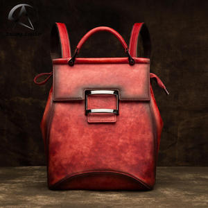 Bolso de Hombro Retro Andong de Cuero Vacuno Genuino, Mochila de Color Sólido Hecha a Mano, Mochila de Gran Capacidad para Mujer, Bolsos de Viaje - Product Image 1