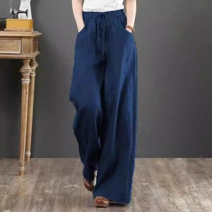 Nouveaux pantalons populaires en coton et <span class=keywords><strong>lin</strong></span> pour femmes, <span class=keywords><strong>taille</strong></span> haute, coupe droite, amples, <span class=keywords><strong>grande</strong></span> <span class=keywords><strong>taille</strong></span>, jambes larges - Product Image 4