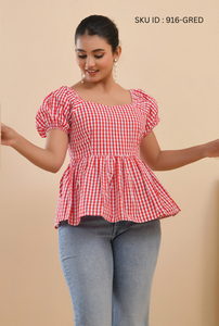 Blusa de Manga Corta de Polialgodón Tejido con Estampado Rojo para Mujer, Elegante, Corte Regular, Cómoda, Informal, para Club y Fiestas Nocturnas - Product Image 3