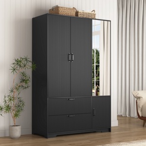 [US Stock] 4 Doors Wooden <strong>Wardrobe</strong> Storage Cabinet <strong>With</strong> Hanging Rod <strong>and</strong> Adjustable <strong>Shelves</strong> Fast Shipping From US MOQ 1 - Product Image 5