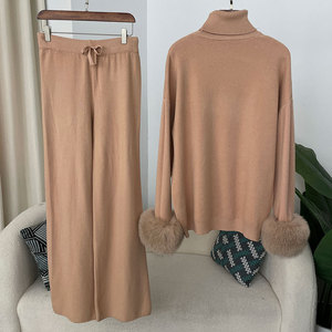 2025 nuovo <span class=keywords><strong>e</strong></span> Casual polsino in pelliccia di volpe dimagrante <span class=keywords><strong>e</strong></span> Versatile collo alto autunno inverno lavorato a maglia Set in due pezzi per le donne comode <span class=keywords><strong>e</strong></span> sciolte - Product Image 4