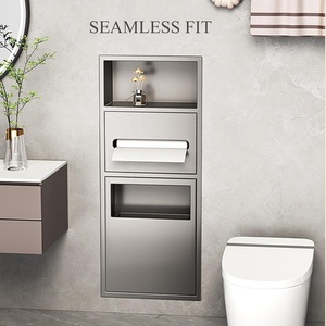 Poubelle <span class=keywords><strong>de</strong></span> salle <span class=keywords><strong>de</strong></span> bain encastrée murale moderne à 3 niveaux en acier inoxydable noir mat durable, avec <span class=keywords><strong>niche</strong></span> carrée pour papier toilette - Product Image 2