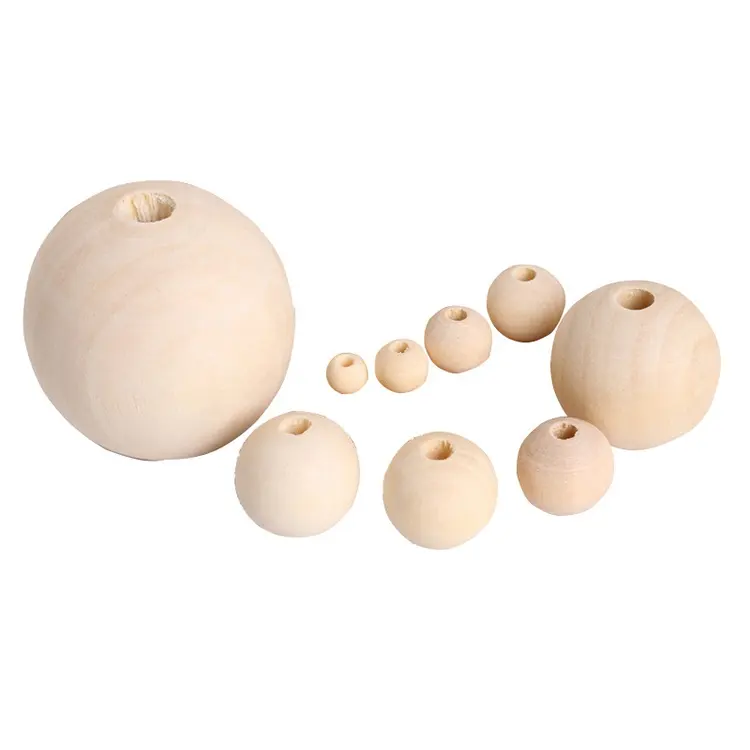 Beads Natural Color 4-40mm Wooden DIY Gift Wooden Beads 20 Mm Bulk Round Wood Neckles Making