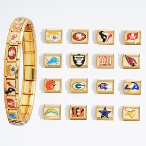 Abalorios Italianos de Alta Calidad, Acero Inoxidable Antideslustre, Chapado en Oro de 18 Quilates, Logotipo de Equipo de Rugby, Pulsera con Abalorios Italianos - Product Image 1