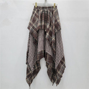 <span class=keywords><strong>Jupe</strong></span> plissée trapèze taille haute mi-longue <span class=keywords><strong>gris</strong></span> style rétro à carreaux irréguliers, anti-plis, pour femme, idéale pour le streetwear - Product Image 3