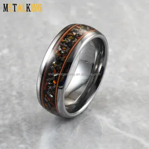 Dome Finished Fashion 8mm Opal Wedding Band Guitar Strings And Meteorite Shavings Inlay Tungsten Ring