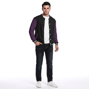 Custom Men's Varsity Jacket with Stand Collar Front Logo Polyester/Cotton <b>Graffiti</b> Embroidery - Product Image 1
