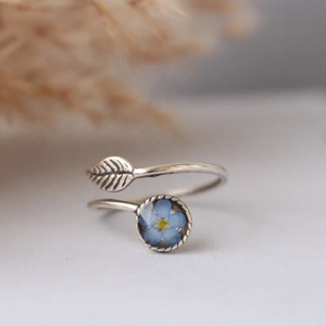 Venta al por mayor verano Mujer diseño delicado Plata de Ley 925 hecho a mano olvidarme no presionado flor anillo - Product Image 4