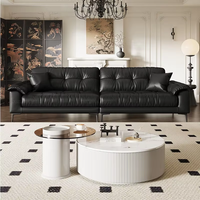 Französisches Vintage-Sofa aus Echtleder, Cloud Toast Design, Beine aus Massivholz, Schwammfüllung, Geradliniger Stil