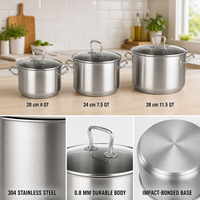 Ensemble de 6 casseroles en acier inoxydable avec couvercles en verre, grand ensemble de casseroles pour soupes, pâtes, ragoûts, cuisson à l'induction, utilisation en cuisine