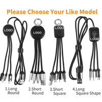Cable de carga con luz LED con logotipo de regalo personalizado, cable de carga USB brillante 3 en 1 para teléfono móvil multicabezal