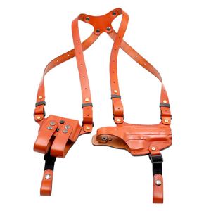 बंदूक और फूल चमड़े के कंधे का होल्स्टर डबल पत्रिका वाहक भूरे रंग के साथ गुप्त सुरक्षित कैरी - Product Image 1