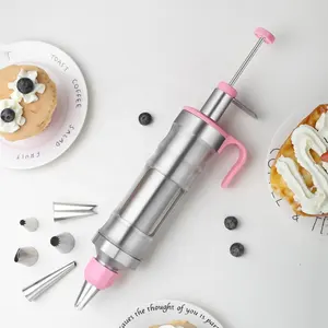 Đa chức năng món tráng miệng Pastry điền Injector ống tiêm trang trí Kit thép không gỉ đóng băng công cụ với 6 vòi phun Icing Pusher