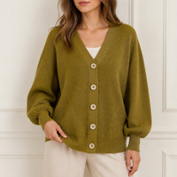 Cardigan surdimensionné personnalisé pour femme, col en V, jaune moutarde, épaules tombantes, manches longues, vente en gros d'usine OEM ODM, hiver