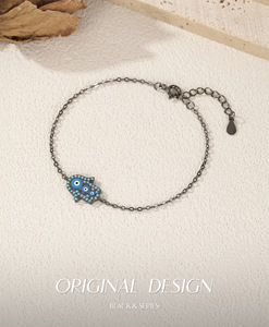 S925 Silver Hamsa Hand <b>Bracelet</b> With Blue Crystal Eyes Rhodium Plated Chain Link Unisex Everyday Wear Jewelry - Product Image 6