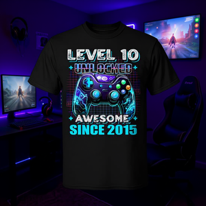 Camiseta Level 10 Gamer, impresionante desde 2015, regalo de cumpleaños para niños, ropa para fiestas de videojuegos - Product Image 3